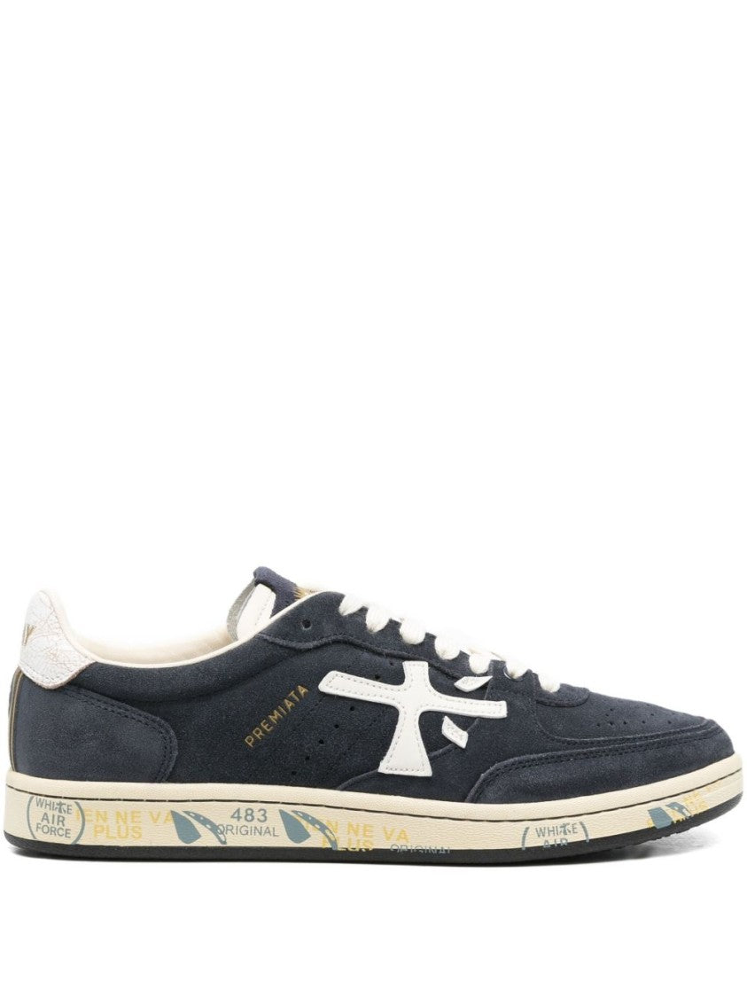 Premiata Navy Blue Low-Top Sneakers With Distinctive Logo