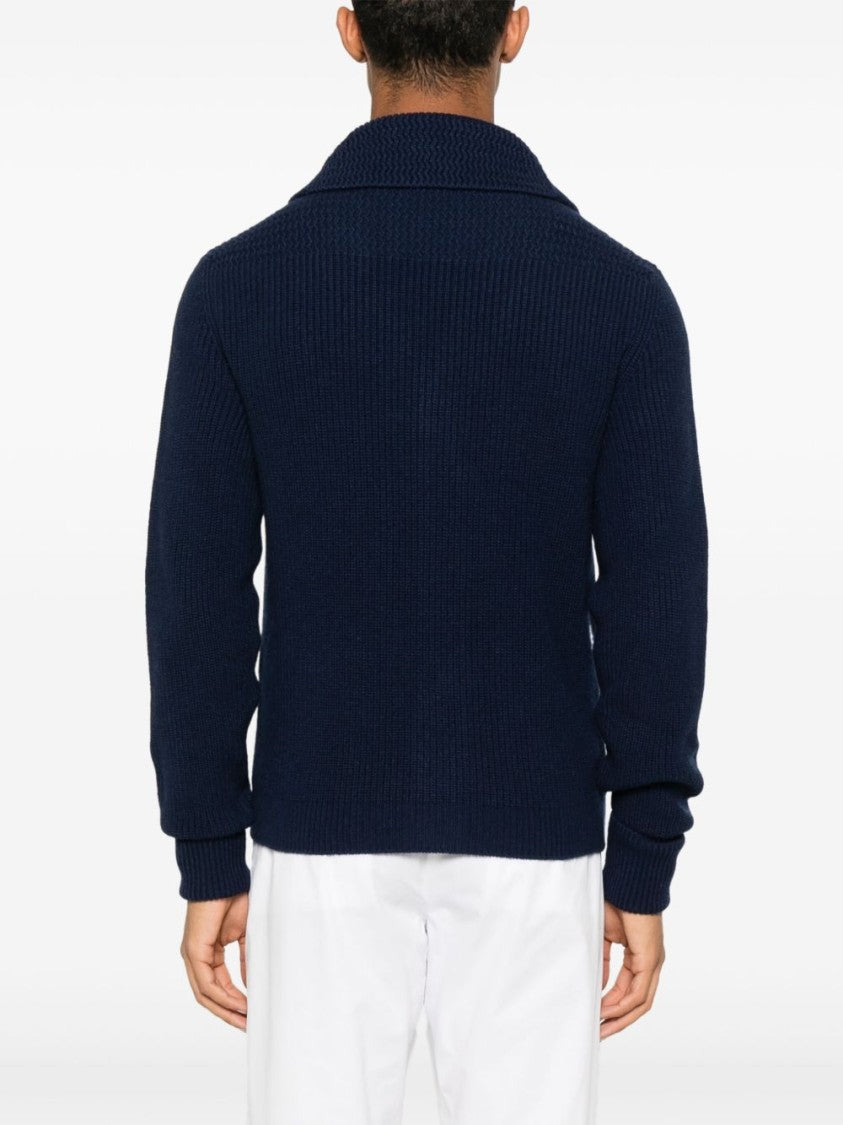Tom Ford Navy Blue Cashmere Cardigan With Shawl Collar