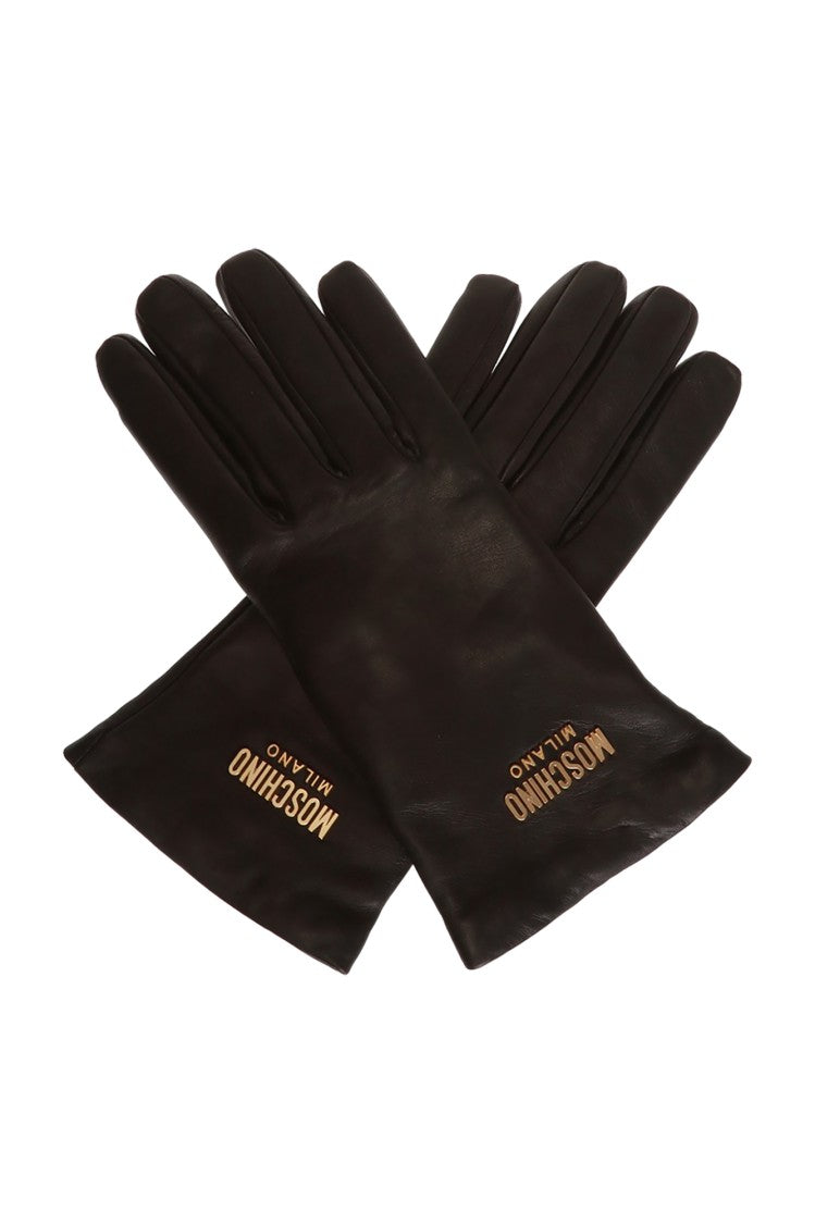 Moschino Leather Gloves With Logo