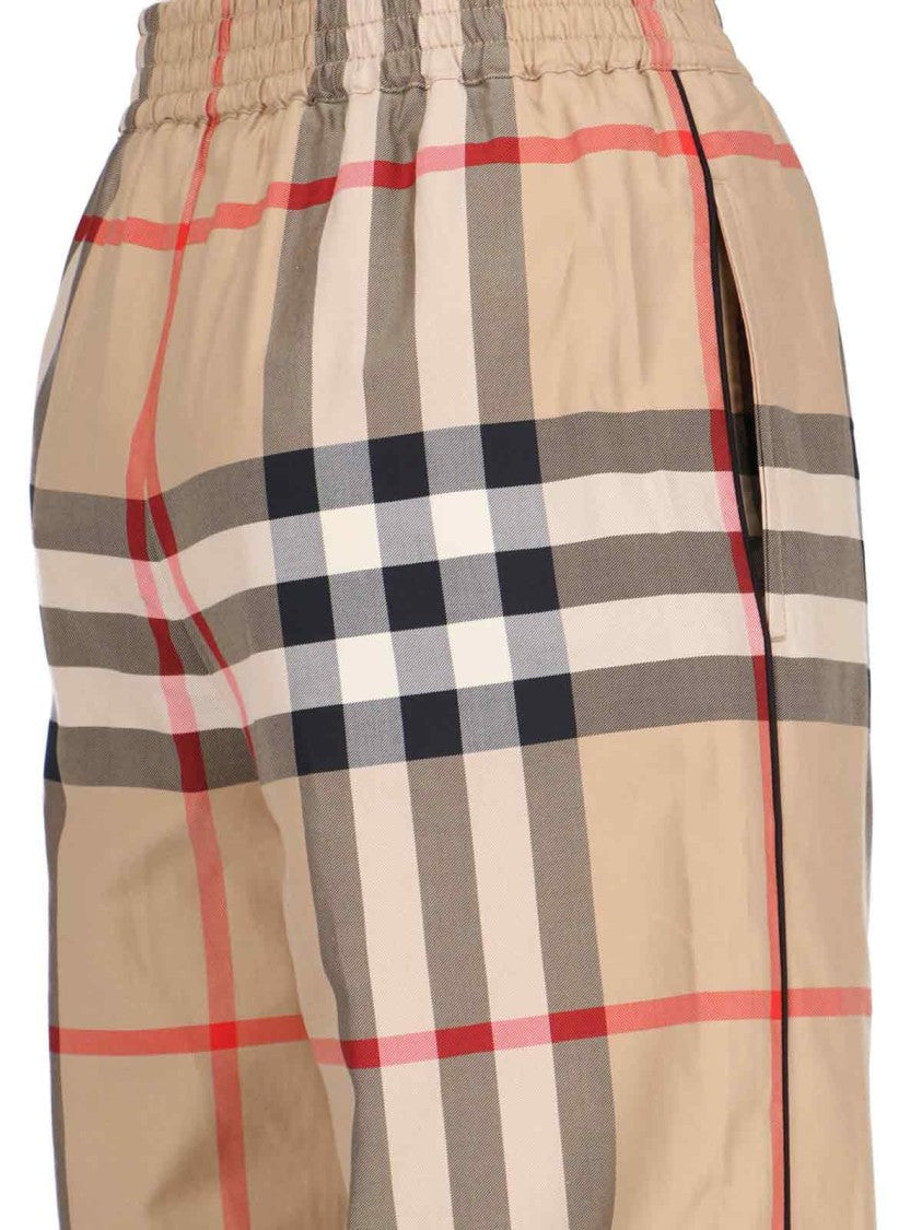 Burberry Wide-Leg “Vintage Check” High-Waist Trousers – Beige