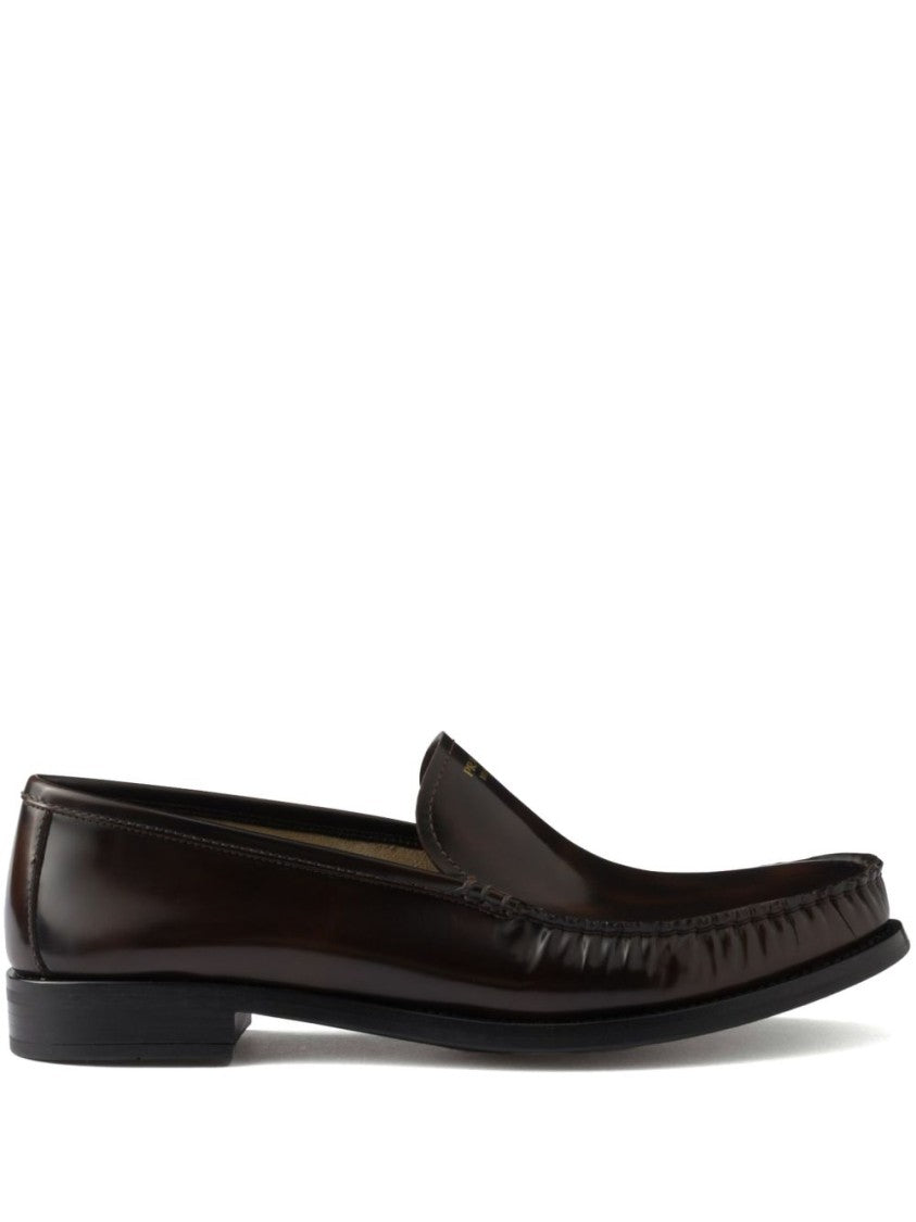 Prada Polished Leather Flat Shoes With Rounded Toe