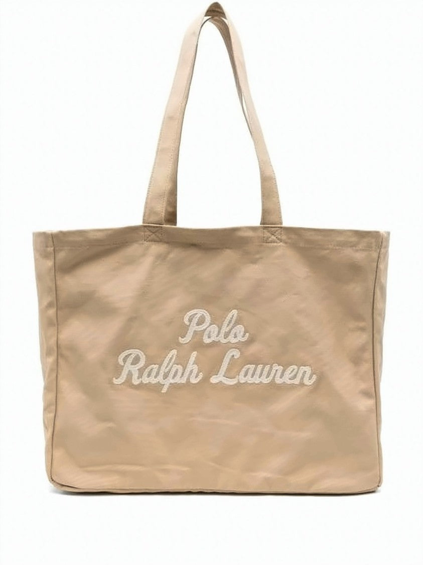 Polo Ralph Lauren Beige Embroidered Logo Cotton Tote Bag