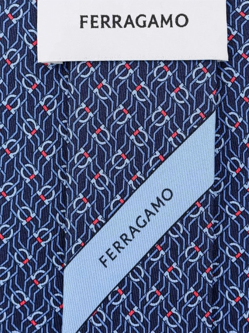 Salvatore Ferragamo Blue Geometric Pattern Red White Silk Tie