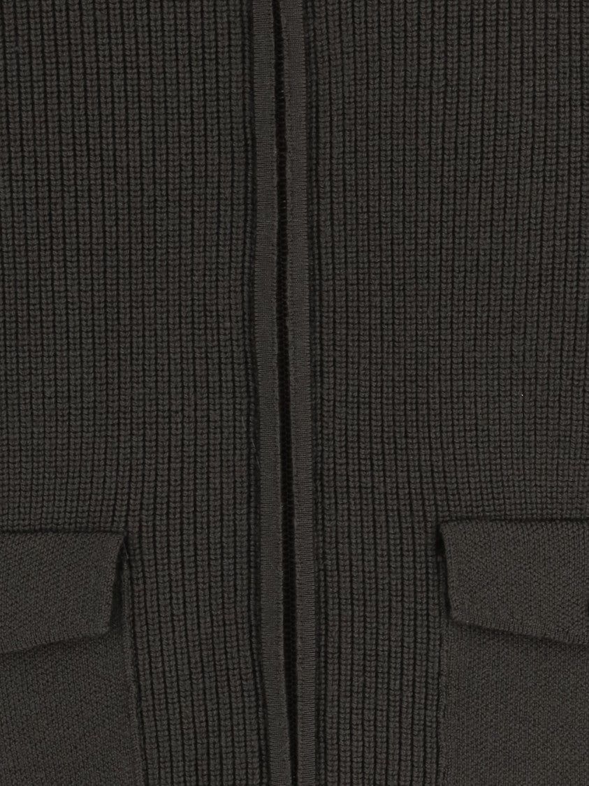 Woolrich Dark Green Full-Zip Ribbed Knit Wool Sweater
