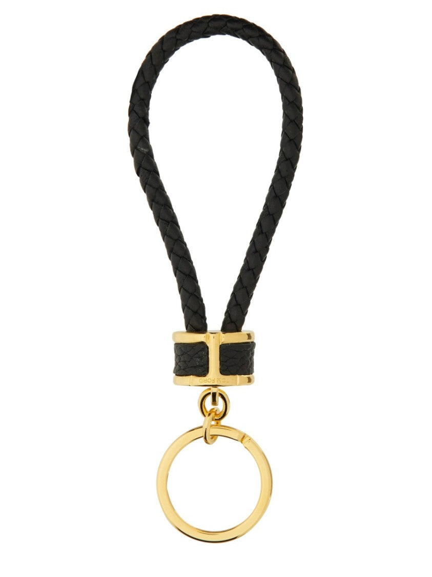 Tom Ford Braided Calf Leather Keychain With Polished Gold-Tone Ring