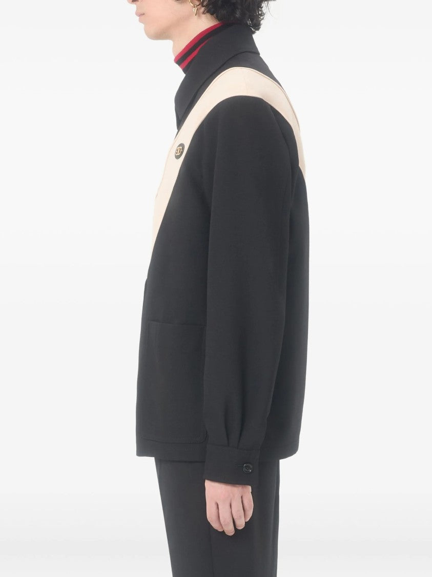 Valentino Black V-Shaped Contrast Panel Zip Jacket