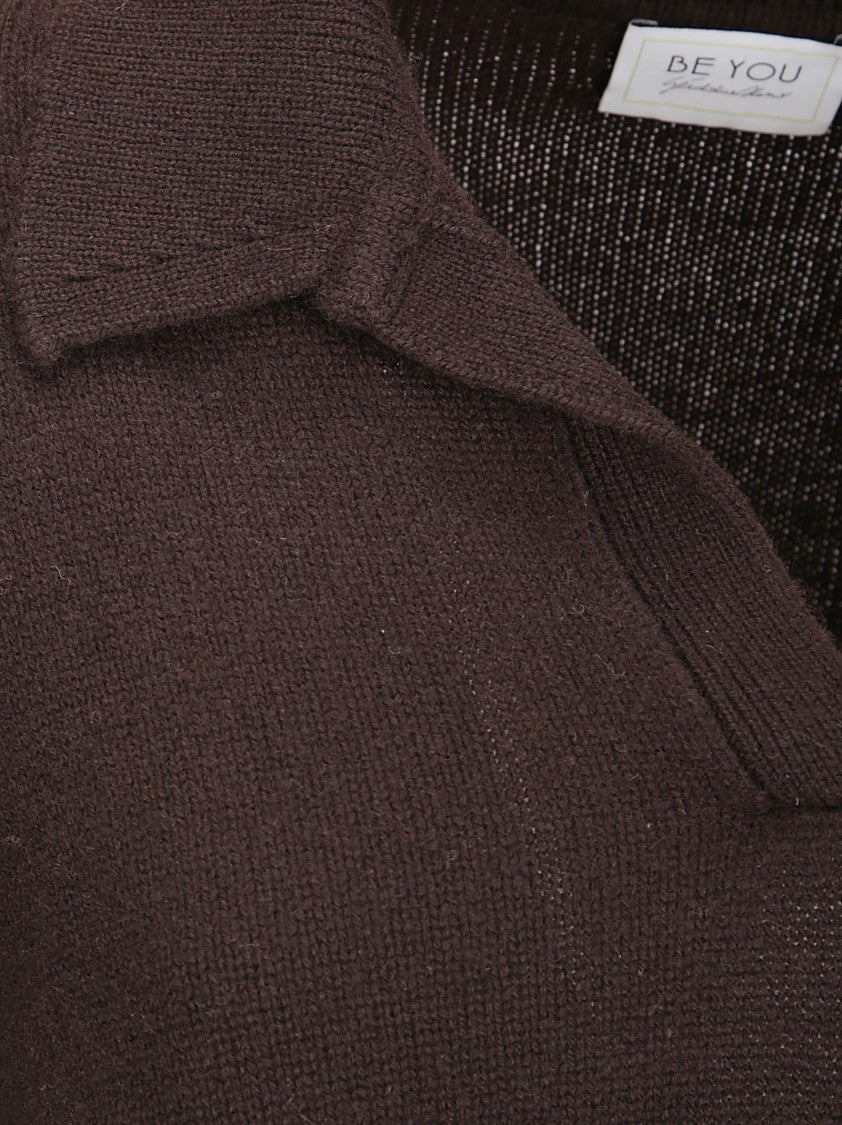 Be You Cashmere Polo Sweater With V-Neckline And Collar