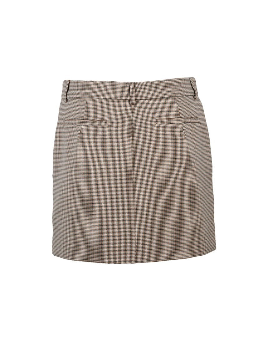 Sportmax Checkered Beige Wool-Polyester Blend Mini Skirt