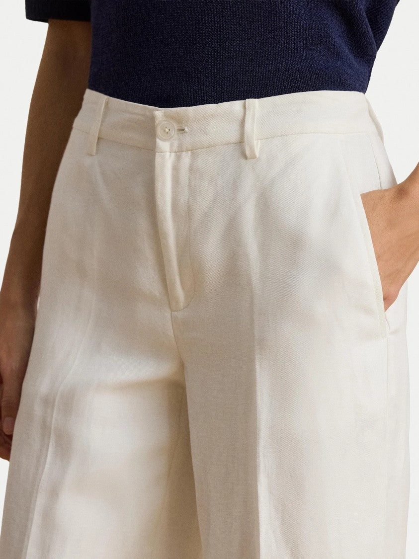 Lauren Ralph Lauren White Sendon Cropped Pleated Linen Trousers