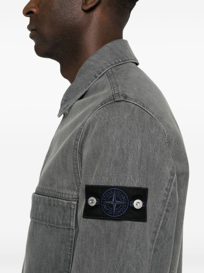 Stone Island Grey Boxy Collar Patch Cotton Jacket