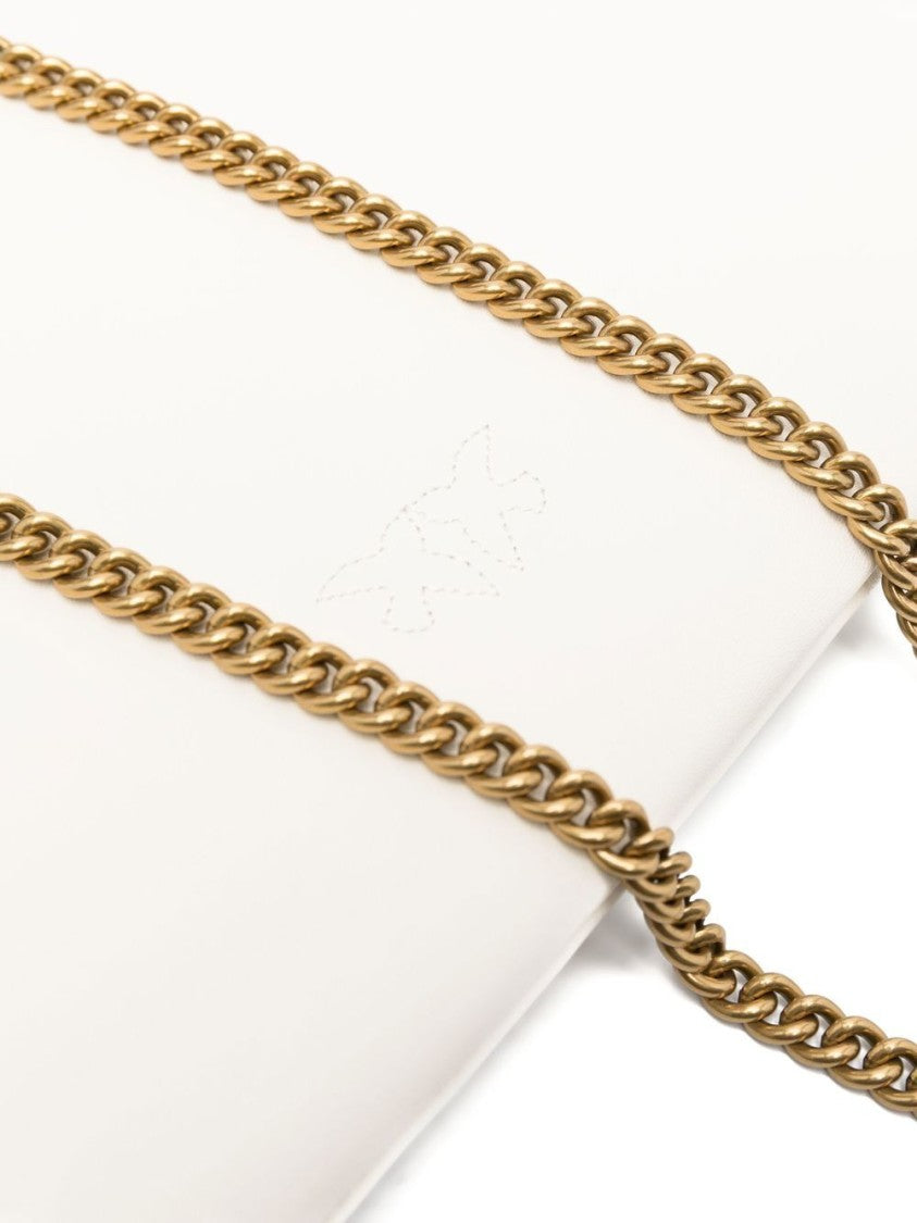 Pinko White Calf Leather Logo Shoulder Bag