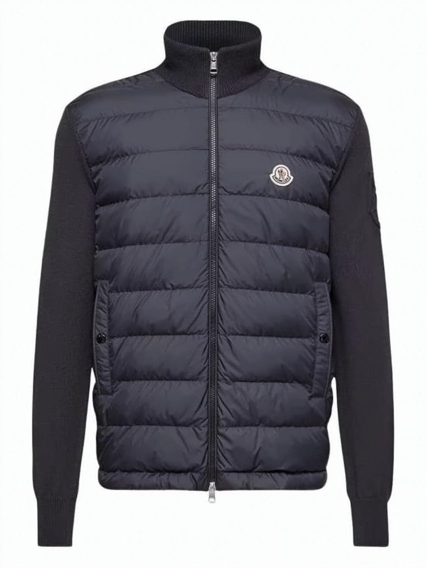 Moncler Padded Zip-Up Cardigan With Quilted Front And Knit Sleeves