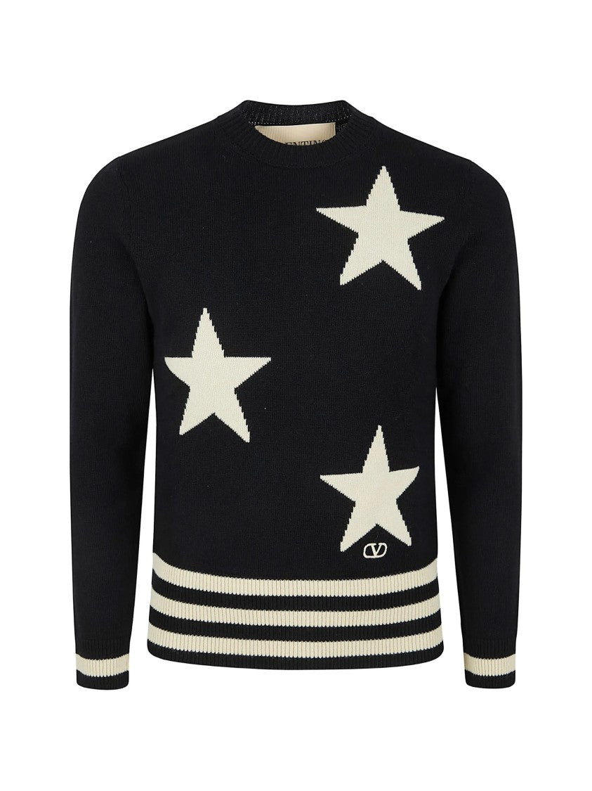 Valentino Black Star Motif Crewneck Sweater