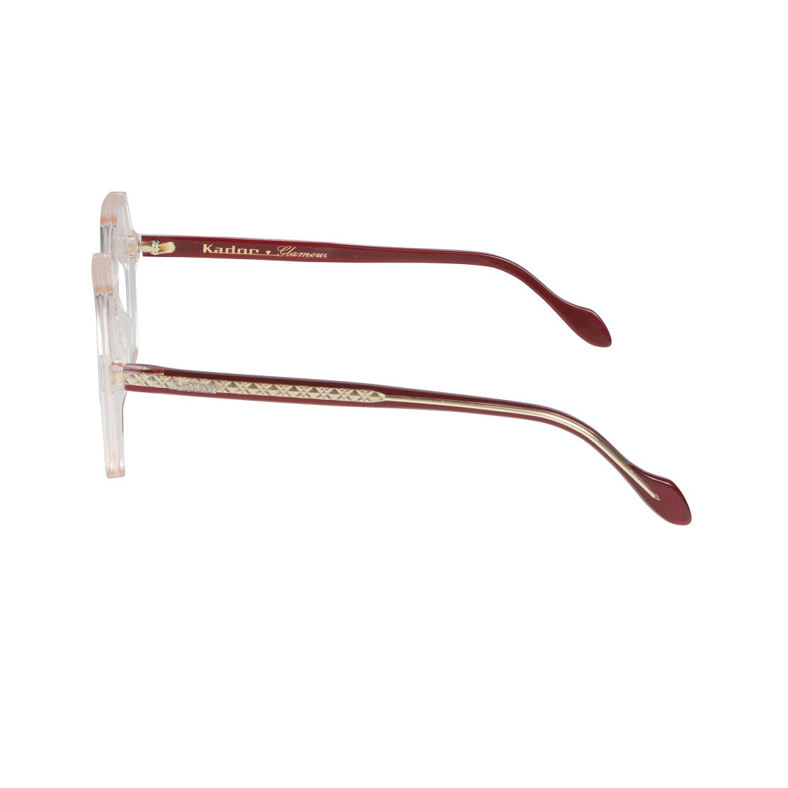 Kador Exagon Glamour Hexagonal Frame Eyeglasses With Burgundy Temples