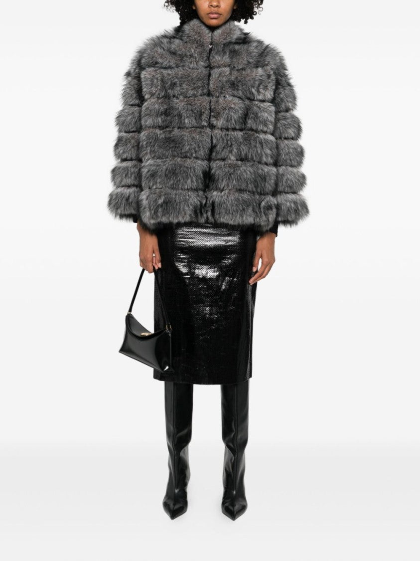 Betta Corradi Textured Grey Coat With High Collar