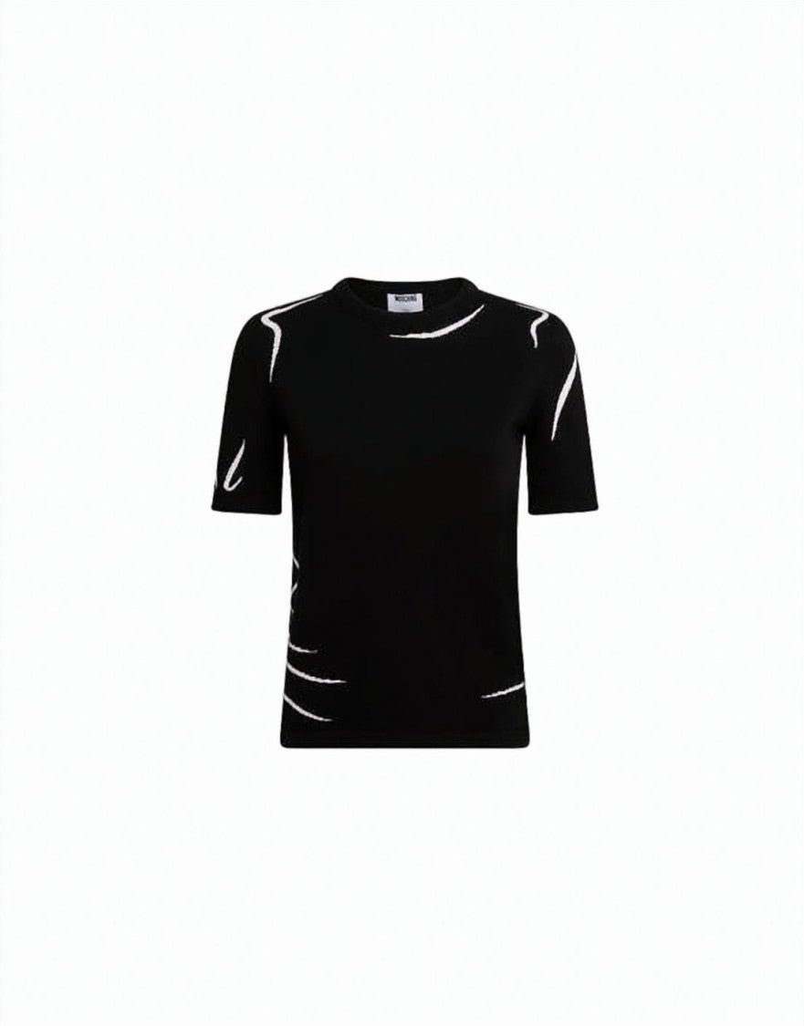 Moschino Fitted Short-Sleeved Cotton Sweater With Abstract Accents