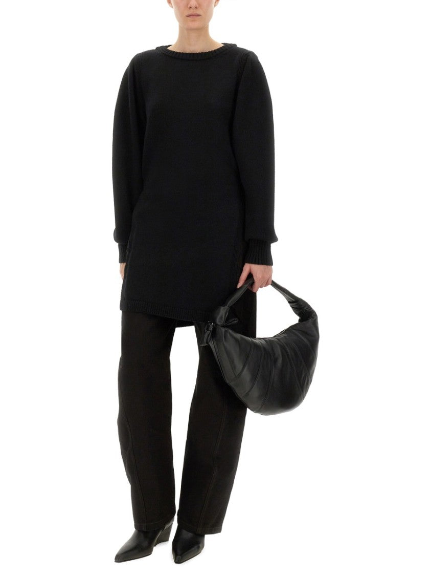 Lemaire Black Wool Sweatshirt With Side Slits