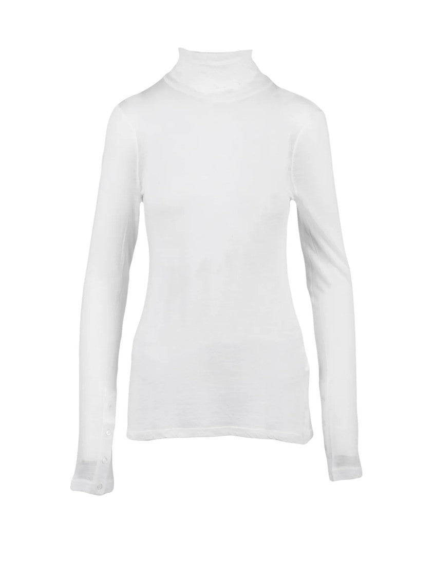 Semi Couture White Brushed Wool-Blend High Neck T-Shirt