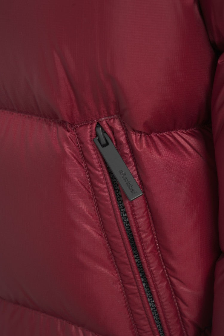 After Label Burgundy High-Collar Puffer Jacket With Down Insulation