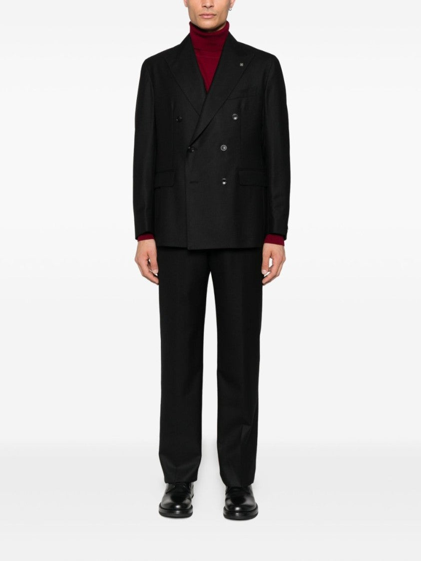 Tagliatore Black Double-Breasted Suit With Peak Lapels