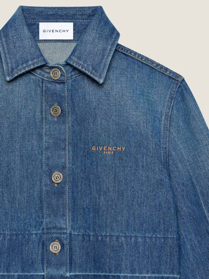 Givenchy Cropped Denim Shirt With Raw Edge Hem And Classic Button-Down Front