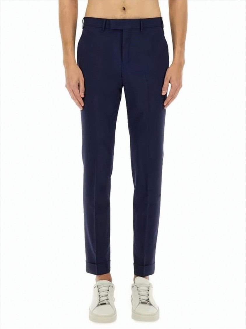 Pt Torino Tailored Navy Straight-Fit Pants With Cuffed Hem
