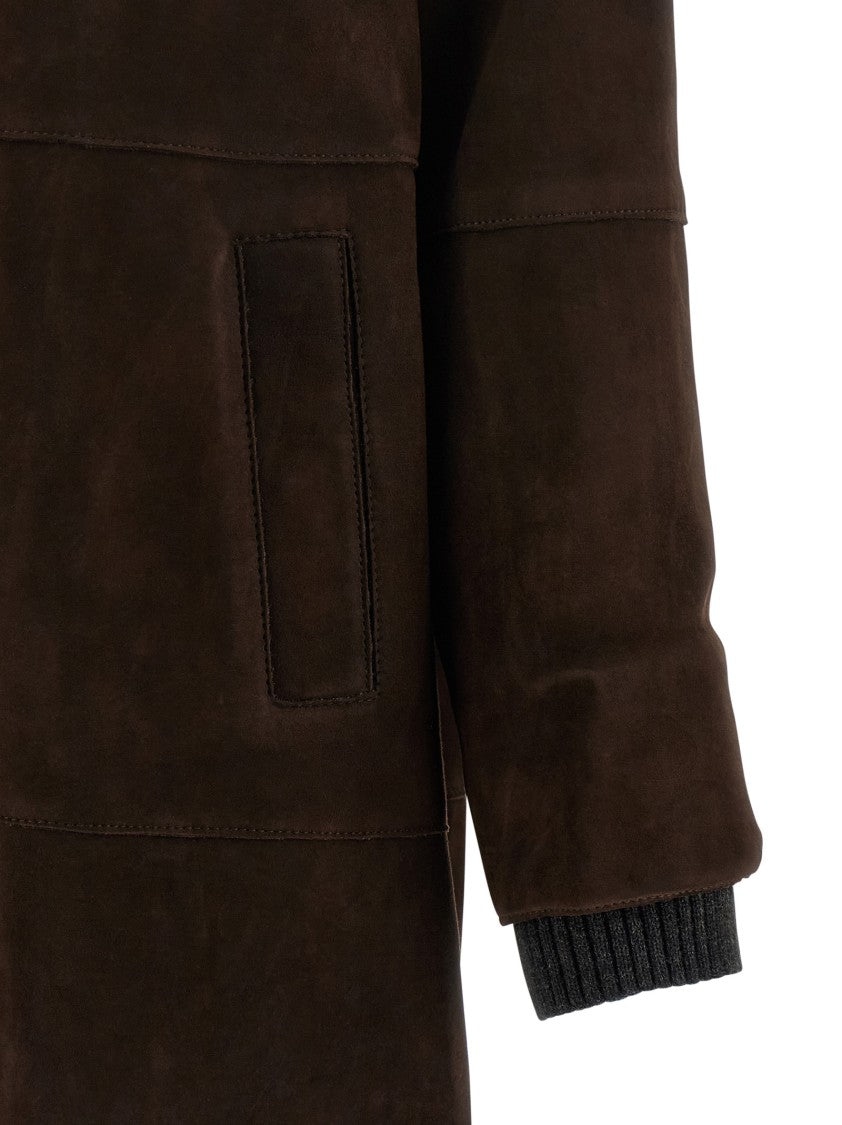 P.A.R.O.S.H. Suede Coat With Knit Insert And Front Button Closure