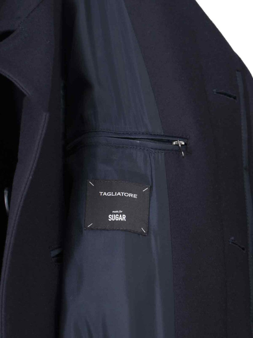 Tagliatore Blue Jacket With Classic Collar And Concealed Button Placket