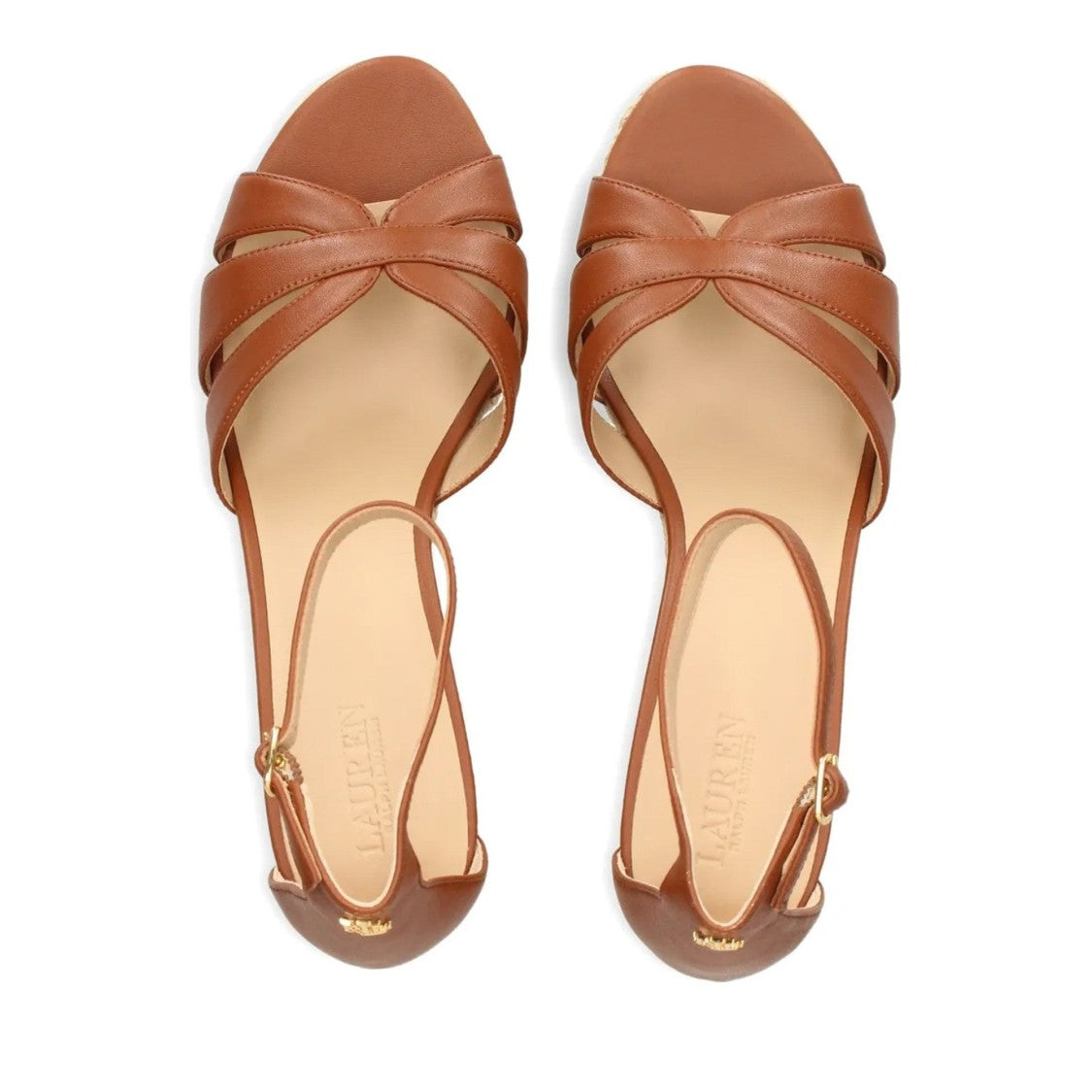 Lauren Ralph Lauren Brown Nellie Leather Crisscross Wedge Espadrilles