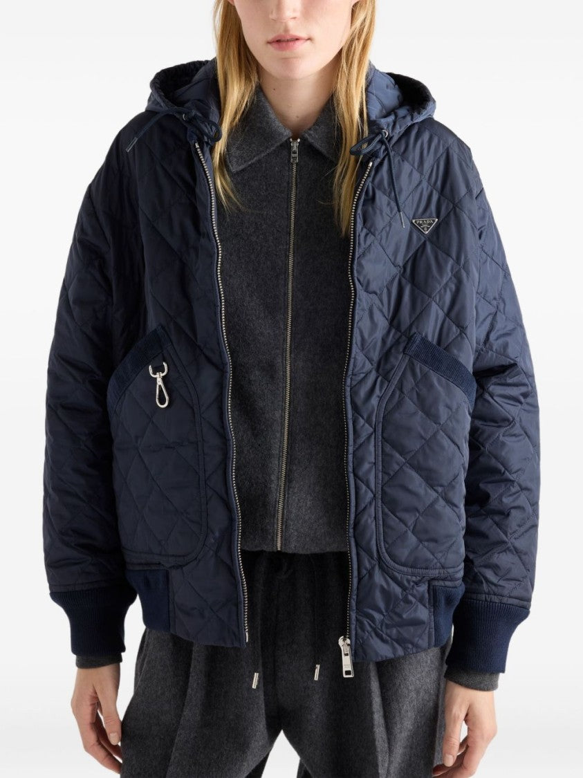 Prada Re-Nylon Hooded Velvet Trim Jacket