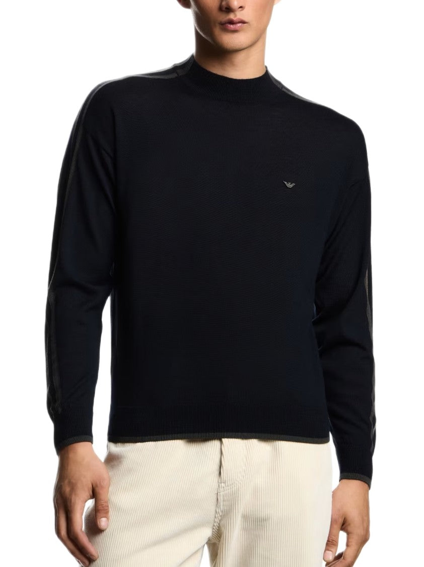 Emporio Armani Jacquard Knit Crewneck Sweater With Contrasting Stripes