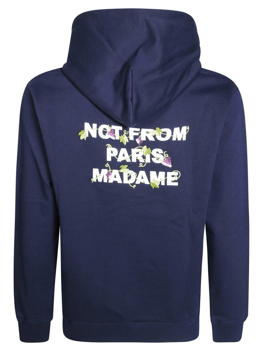 Drôle De Monsieur Felpa Con Scritta Navy Blue Embroidered Cotton Hoodie