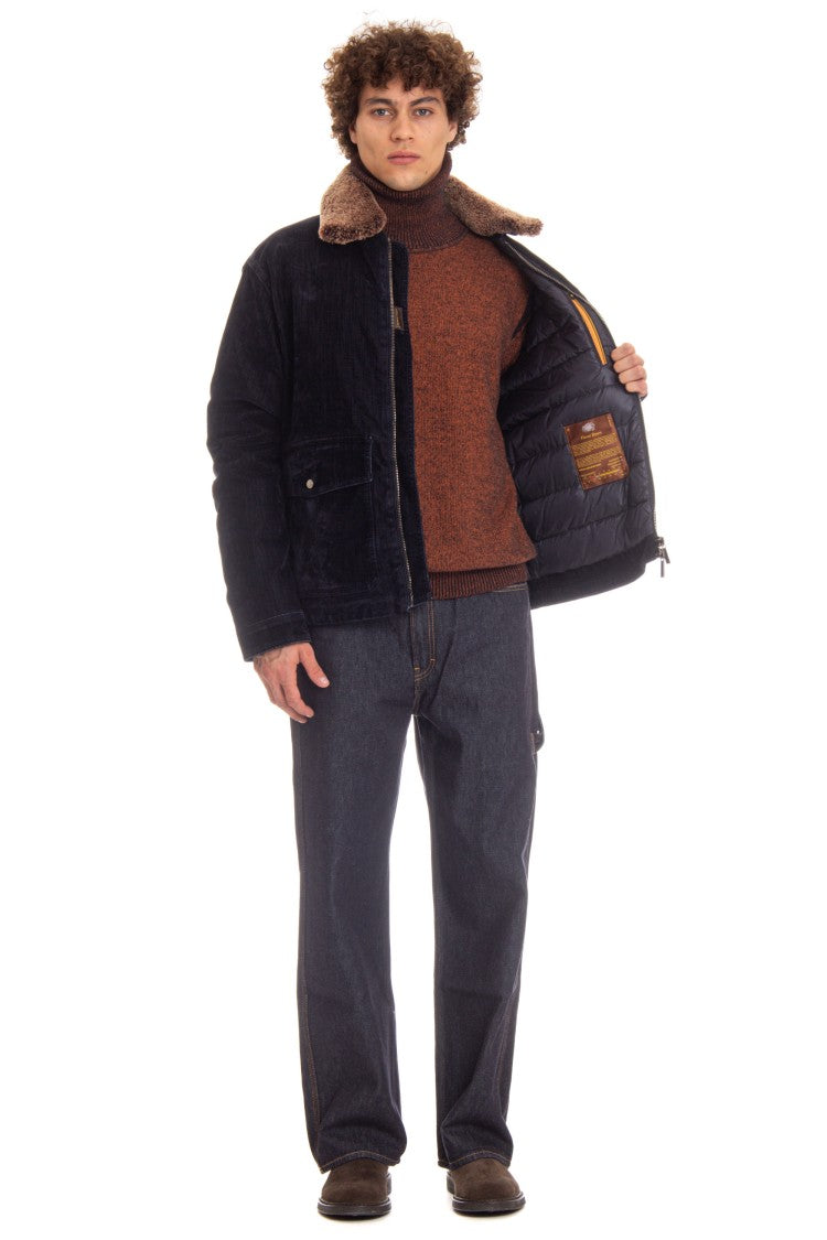Moorer Flocked Denim Bomber Padded