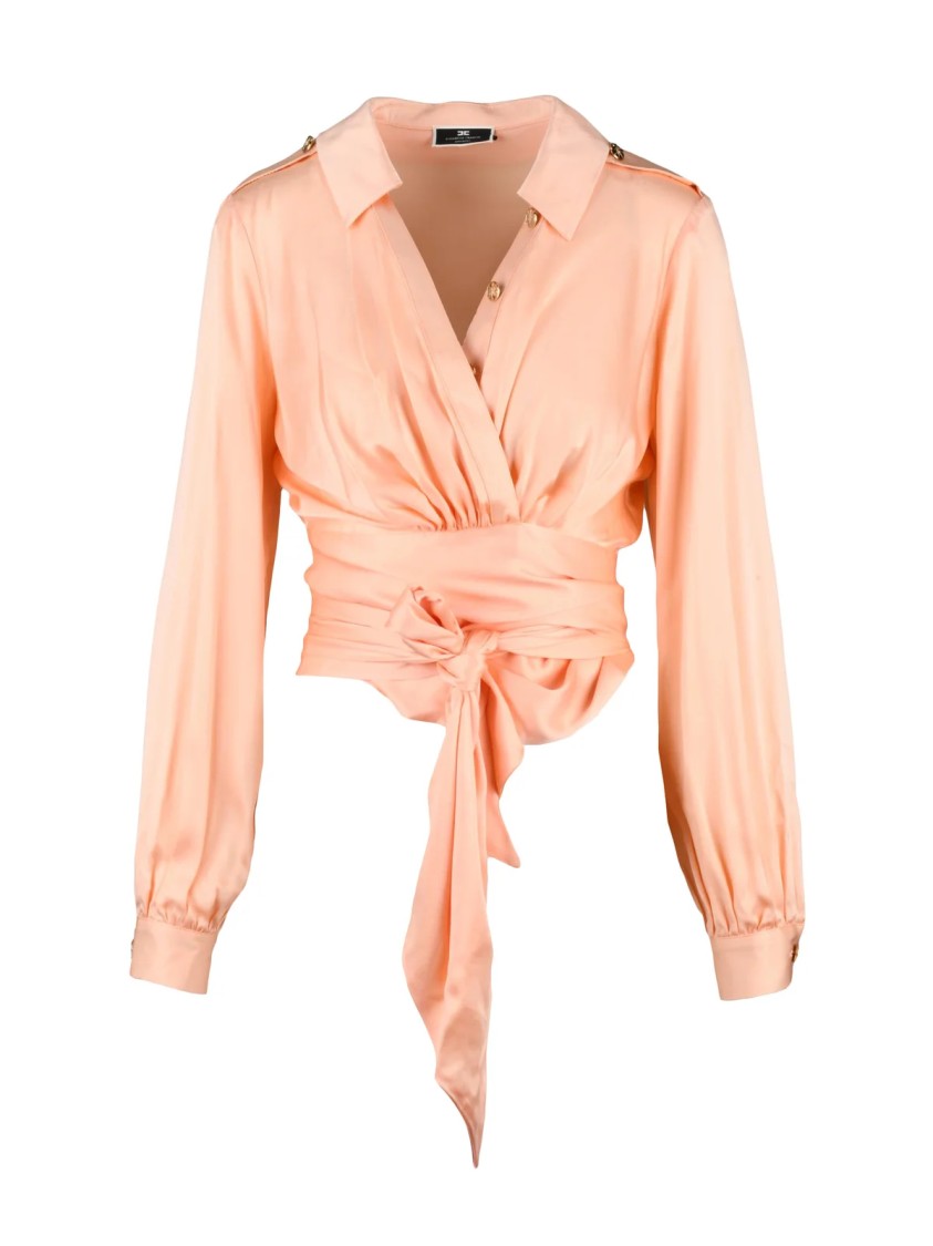 Elisabetta Franchi Pink Silk Women Cropped Wrap Shirt