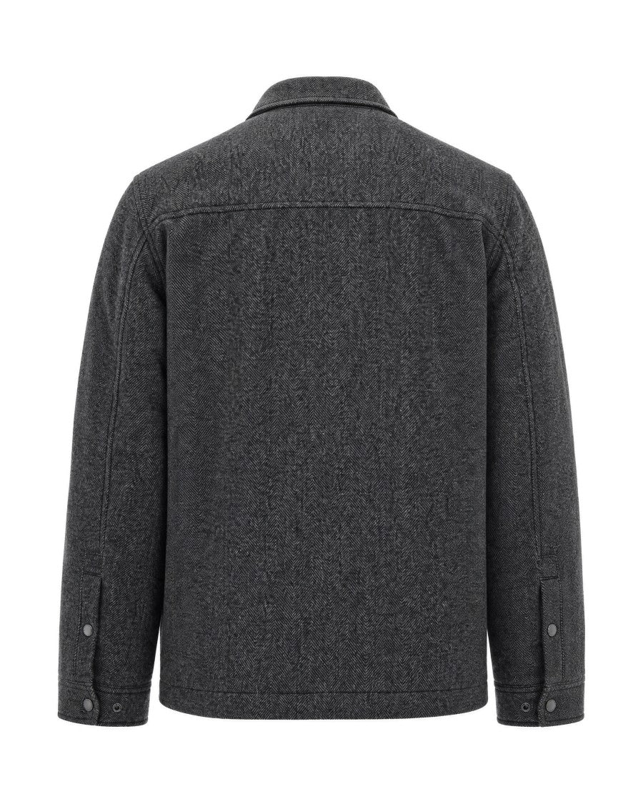 Woolrich Grey Alaskan Herringbone Padded Wool Shirt Jacket