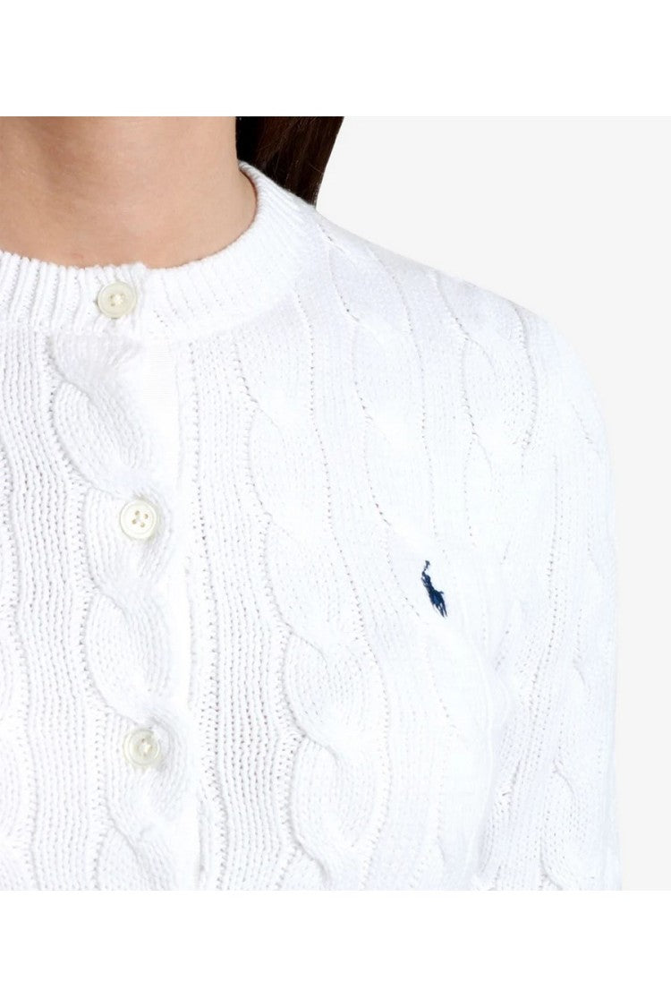 Polo Ralph Lauren White Cable-Knit Button-Front Cotton Cardigan