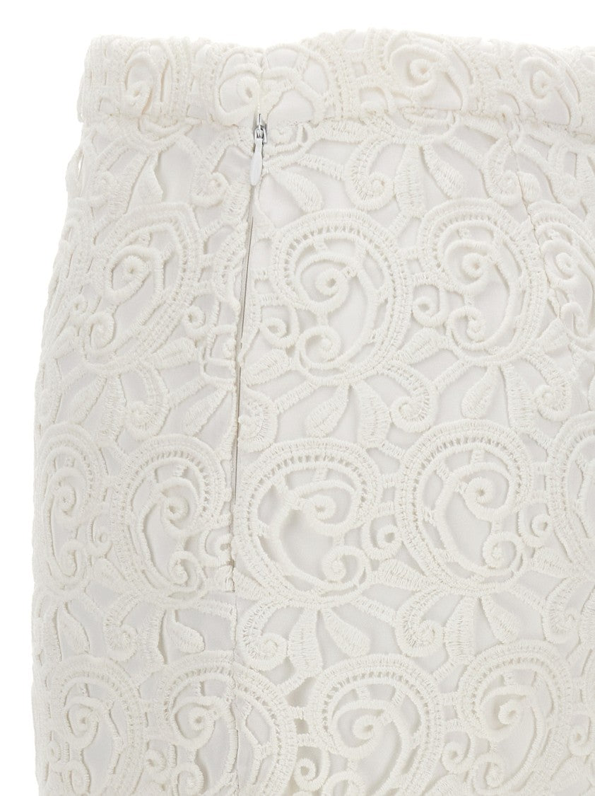 Burberry Intricately Floral Lace Skirt With Satin Lining And Back Split