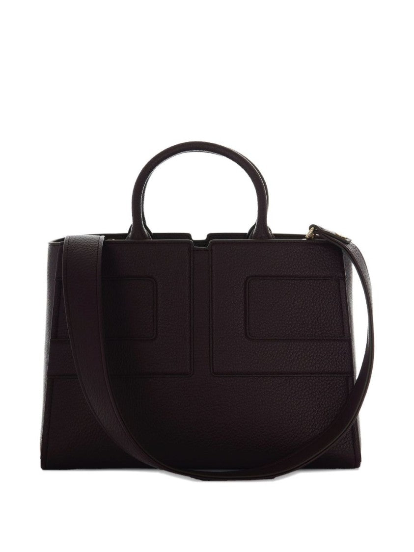 Elisabetta Franchi Structured Bordeaux Handbag With Geometric Stitching Details