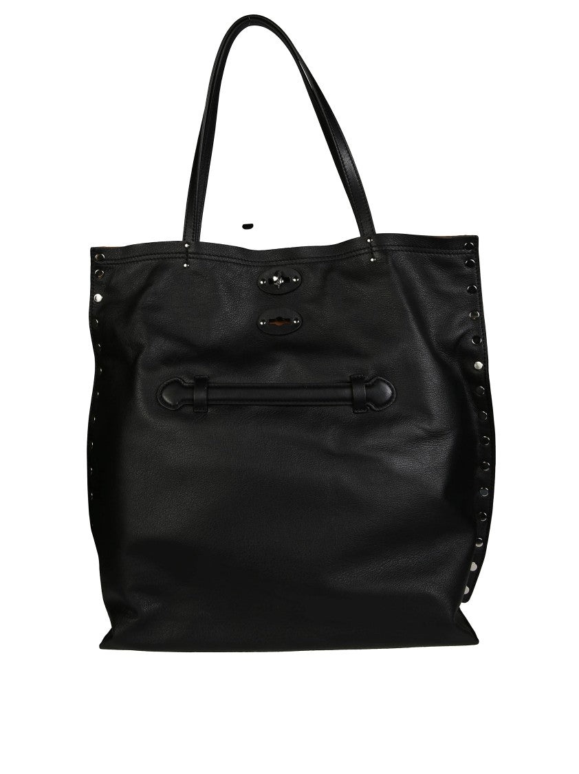 Zanellato Black Leather Tote Bag With Decorative Studs