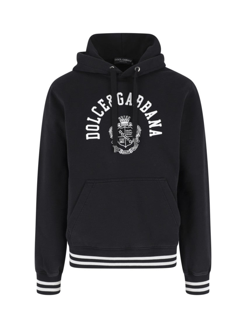 Dolce & Gabbana Black Contrasting Logo Cotton Hoodie
