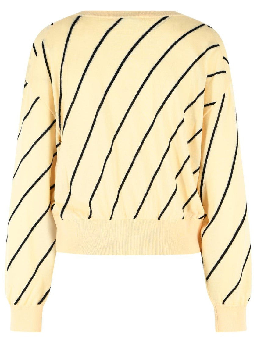 Versace Cropped Cream Wool Cardigan With Contrast Striped Pattern