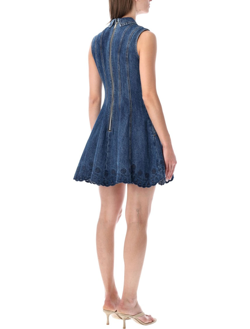 Self-Portrait Denim Broderie Mini Dress