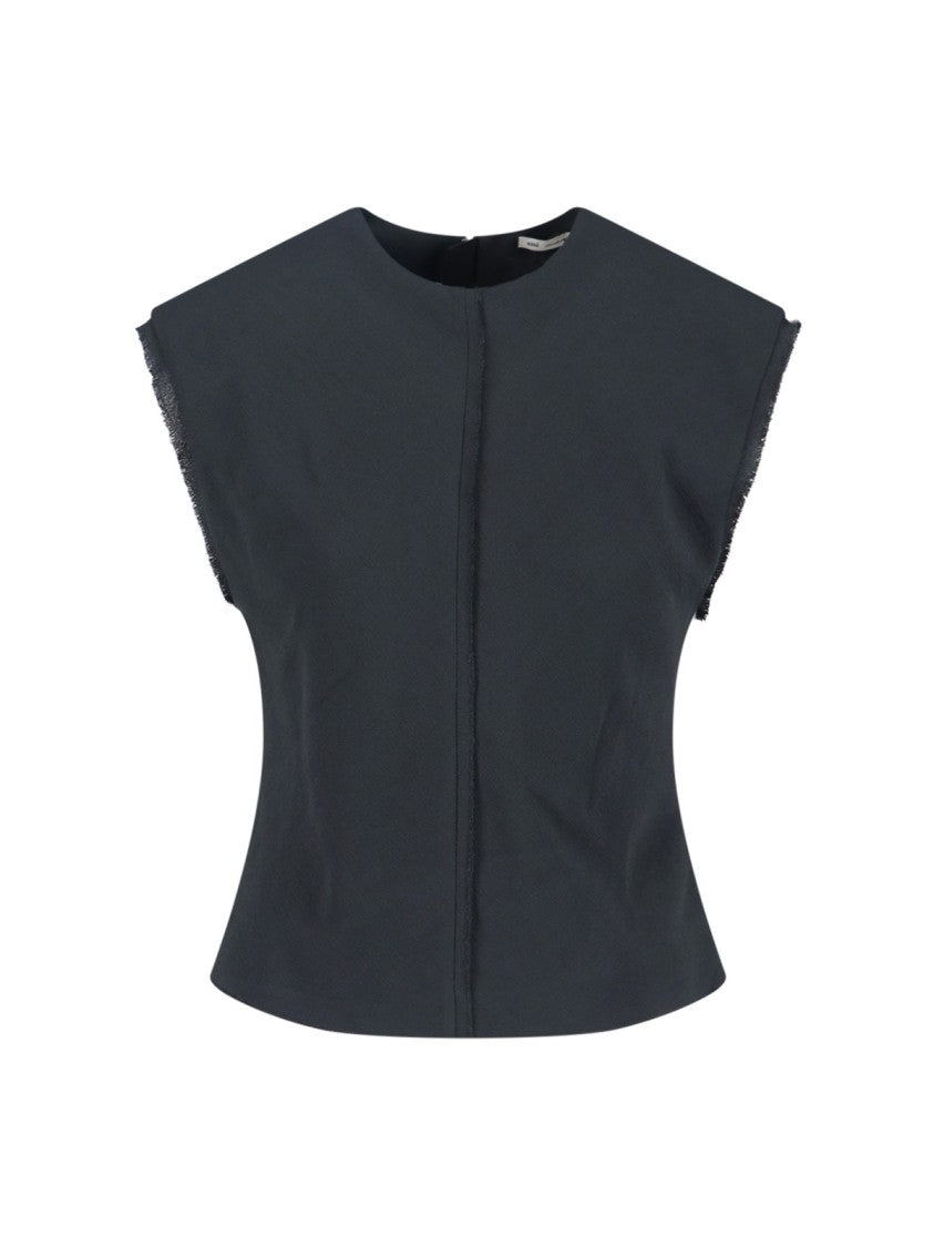 Ami Paris Sleeveless Black Viscose Top With Curved Hem