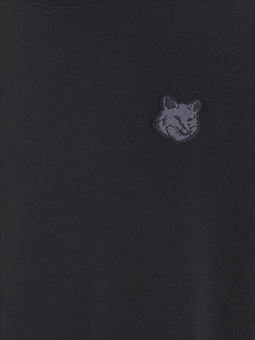 Maison Kitsuné Relaxed Fit Black Crew Neck T-Shirt With Embroidered Fox Emblem