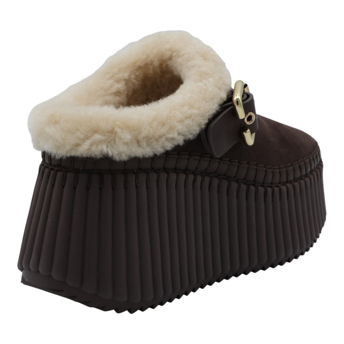 Chloé Platform Buckle Detail Plush Low-Top Sneakers