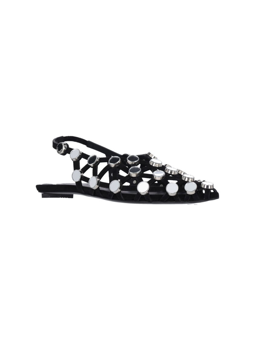 The Attico "Grid" Slingback Ballerinas With Studs – Black