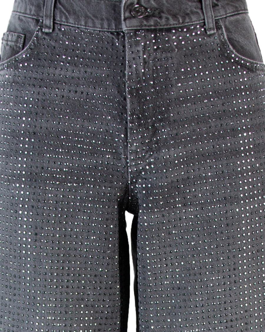Liu Jo Gray Baggy Jeans With Rhinestones