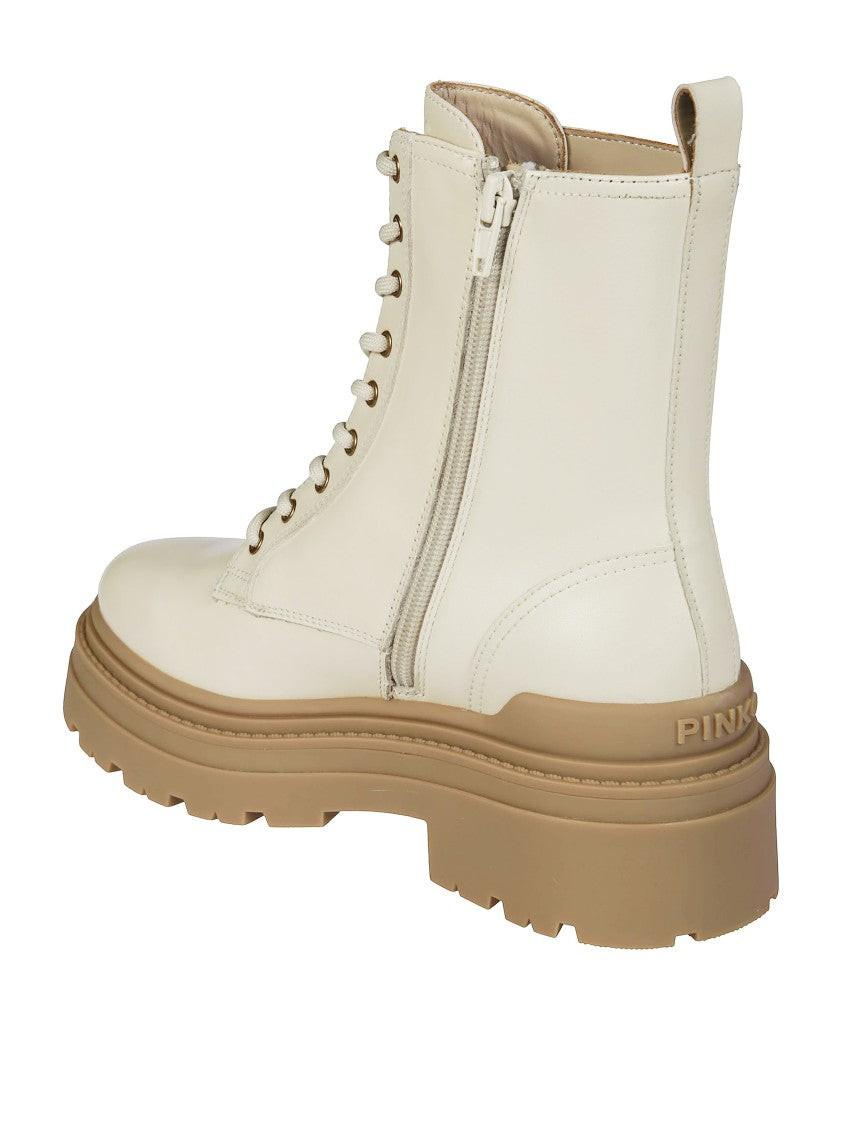 Pinko Biker Pelle Para Beige Con Logo