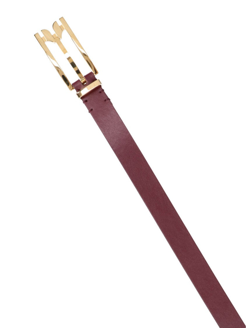 Victoria Beckham Burgundy Gold-Tone Buckle Belt