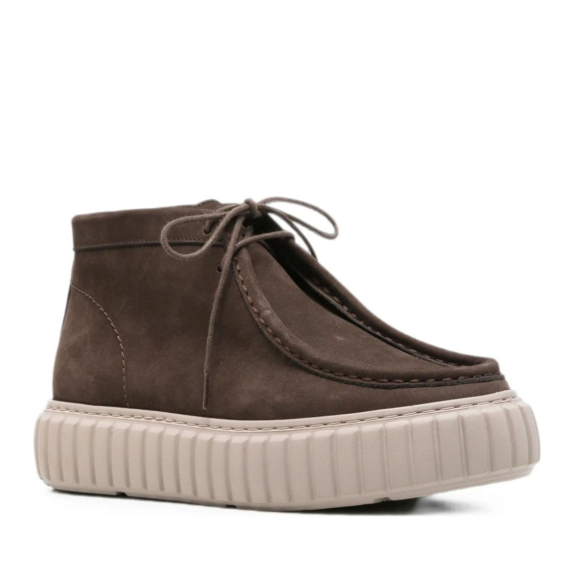 Sergio Moretti Brown Moccasin-Stitched Lace-Up Leather Boots